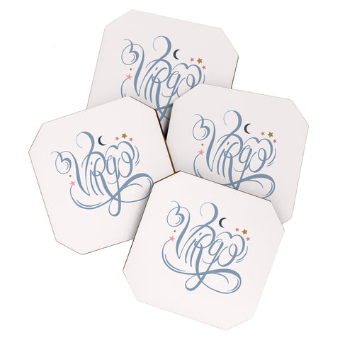 Nelvis Valenzuela Virgo Zodiac Script lettering Coaster Set