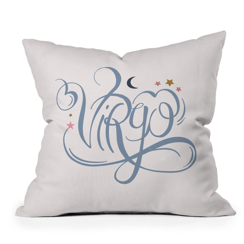 Nelvis Valenzuela Virgo Zodiac Script lettering Throw Pillow