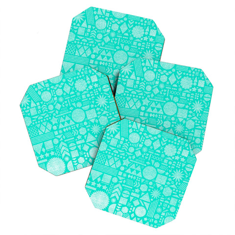 Nick Nelson Modern Elements In Turquoise Coaster Set