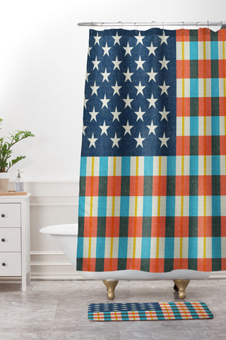 Nick Nelson Plaid Flag Shower Curtain And Mat