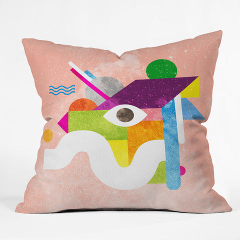Nick Nelson Space Face Pink Outdoor Throw Pillow