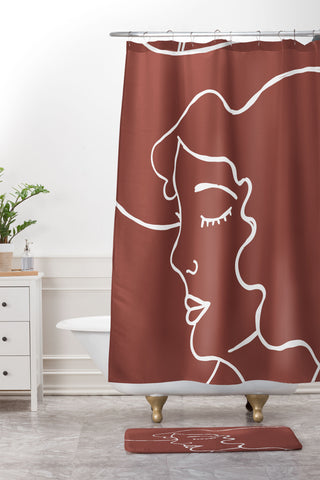 Nick Quintero Cowgirl Line Art Shower Curtain And Mat