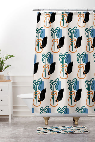 Nick Quintero Palm Tree Vase Shower Curtain And Mat