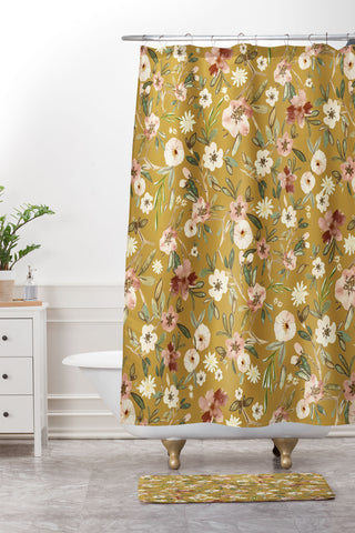 Nika COTTAGE FLORAL FIELD Shower Curtain And Mat