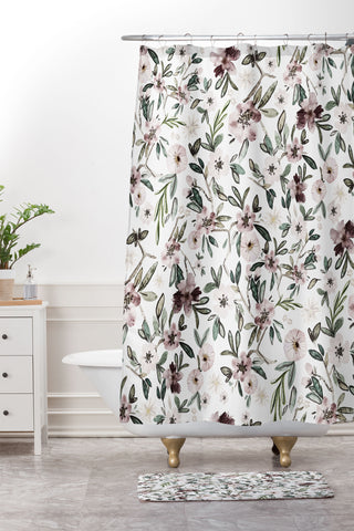 Nika STYLIZED FLORAL FIELD Shower Curtain And Mat