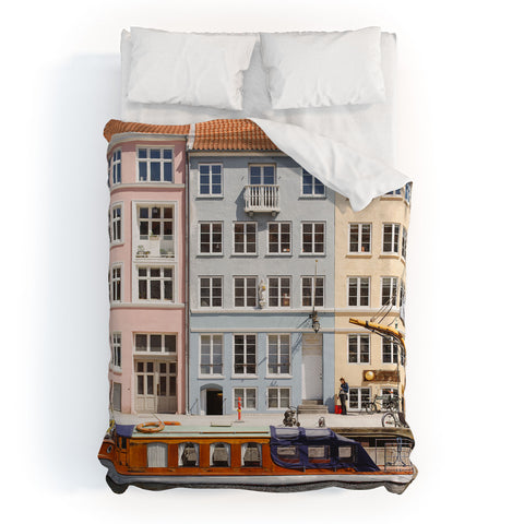 Ninasclicks Copenhagen Pastel Nyhavn houses and boat Duvet Cover