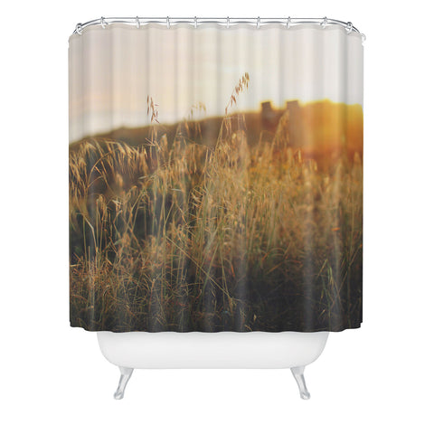 Ninasclicks Golden Beach vegetation at sunset Shower Curtain