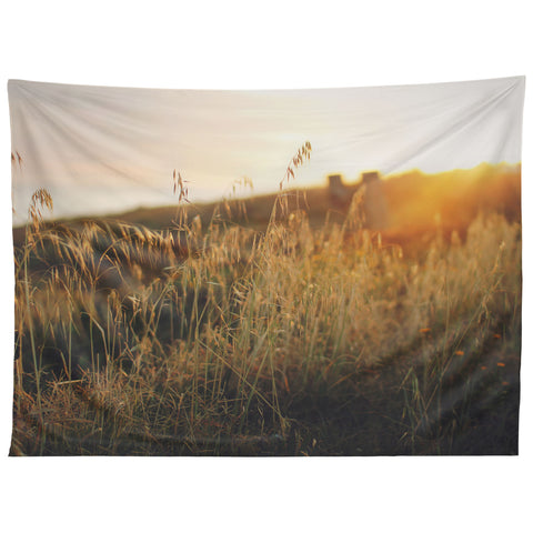 Ninasclicks Golden Beach vegetation at sunset Tapestry