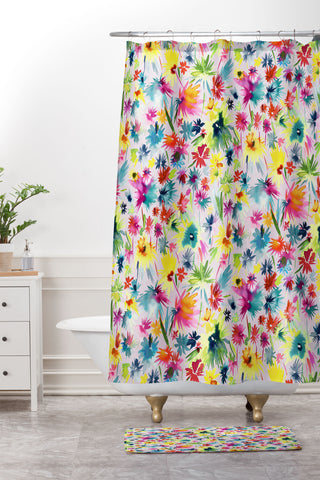 Ninola Design Abstract Flowers Jungle Shower Curtain And Mat