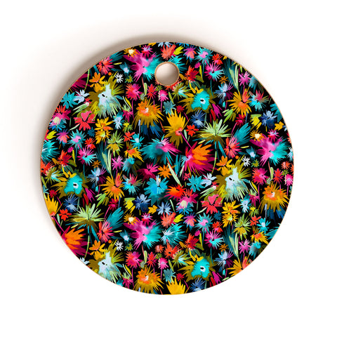 Ninola Design Abstract Flowers Neon Jungle Cutting Board Round