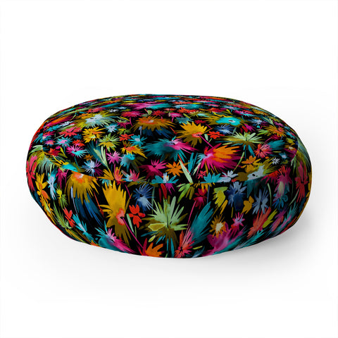 Ninola Design Abstract Flowers Neon Jungle Floor Pillow Round