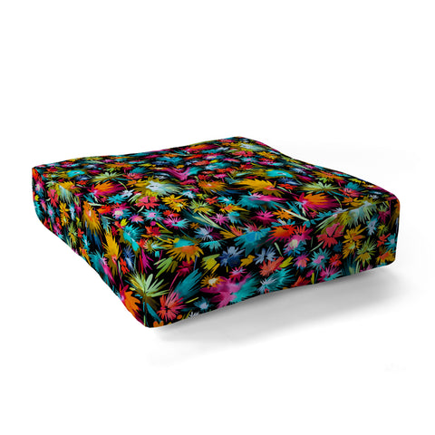 Ninola Design Abstract Flowers Neon Jungle Floor Pillow Square