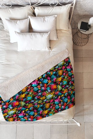 Ninola Design Abstract Flowers Neon Jungle Fleece Throw Blanket