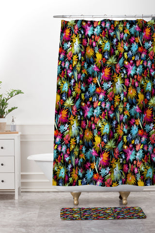 Ninola Design Abstract Flowers Neon Jungle Shower Curtain And Mat