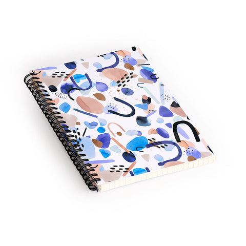 Ninola Design Abstract geo shapes Blue Spiral Notebook
