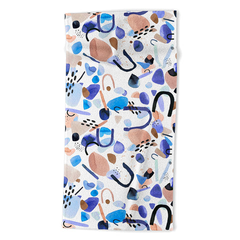 Ninola Design Abstract geo shapes Blue Beach Towel