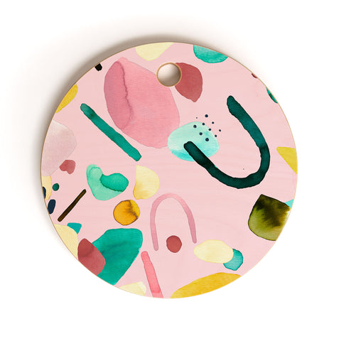 Ninola Design Abstract geo shapes Flower Cutting Board Round