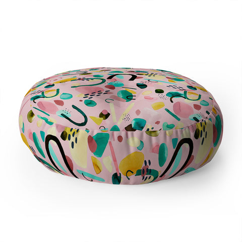 Ninola Design Abstract geo shapes Flower Floor Pillow Round