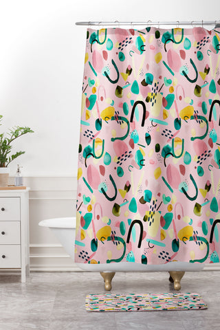 Ninola Design Abstract geo shapes Flower Shower Curtain And Mat