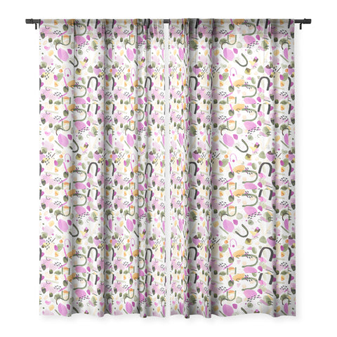Ninola Design Abstract geo shapes Pink Sheer Window Curtain