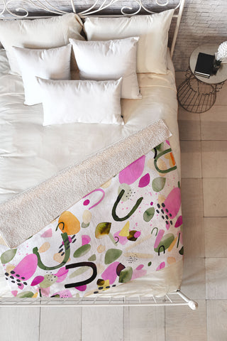 Ninola Design Abstract geo shapes Pink Fleece Throw Blanket