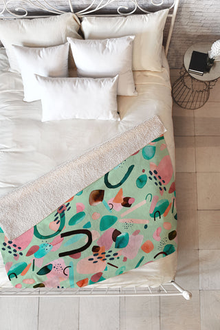 Ninola Design Abstract geo shapes Spring Fleece Throw Blanket