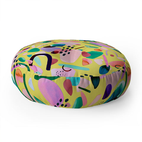 Ninola Design Abstract geo shapes Yellow Floor Pillow Round