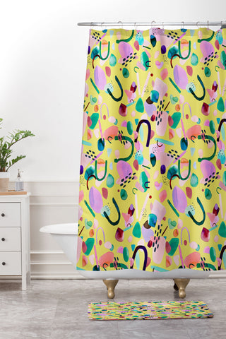 Ninola Design Abstract geo shapes Yellow Shower Curtain And Mat