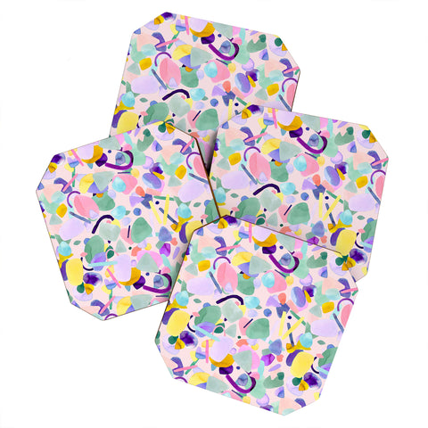 Ninola Design Abstract geometry dream Purple pink Coaster Set