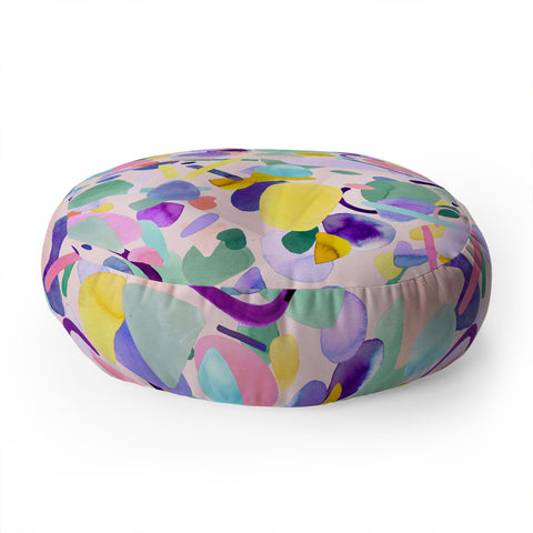 Ninola Design Abstract geometry dream Purple pink Floor Pillow Round