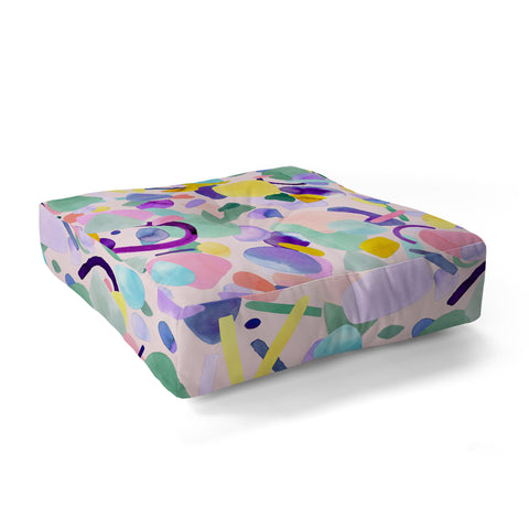 Ninola Design Abstract geometry dream Purple pink Floor Pillow Square
