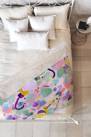 Ninola Design Abstract geometry dream Purple pink Fleece Throw Blanket