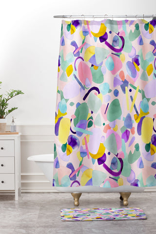 Ninola Design Abstract geometry dream Purple pink Shower Curtain And Mat