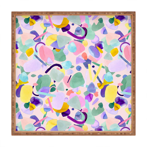 Ninola Design Abstract geometry dream Purple pink Square Tray