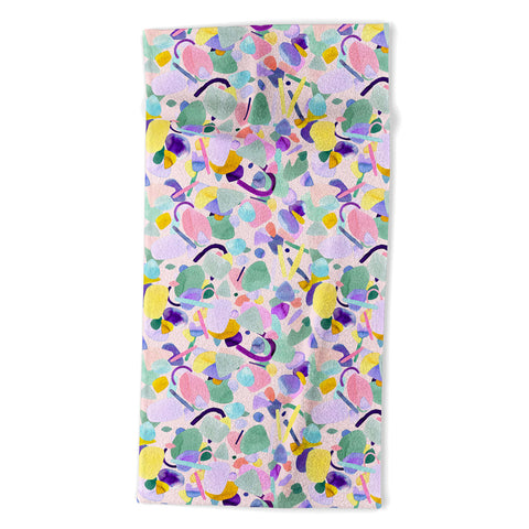 Ninola Design Abstract geometry dream Purple pink Beach Towel