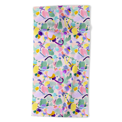 Ninola Design Abstract geometry dream Purple pink Beach Towel