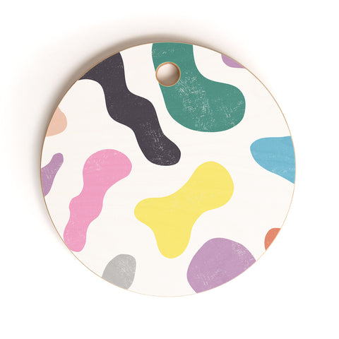 Ninola Design Abstract Memphis Shapes Red Cutting Board Round