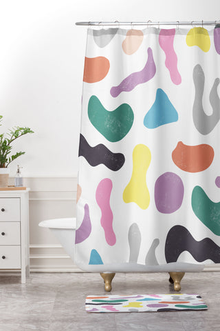 Ninola Design Abstract Memphis Shapes Red Shower Curtain And Mat