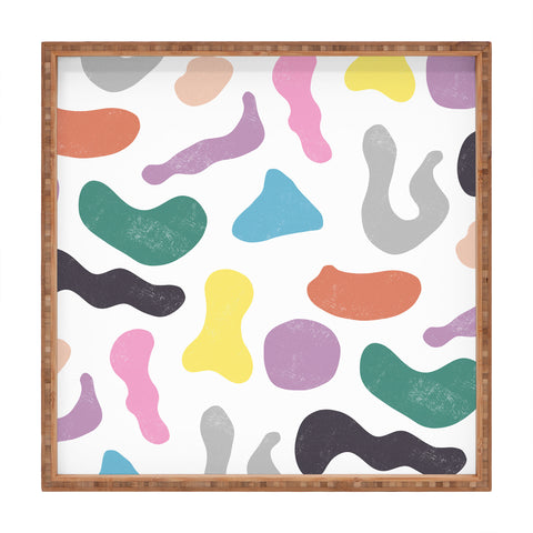 Ninola Design Abstract Memphis Shapes Red Square Tray