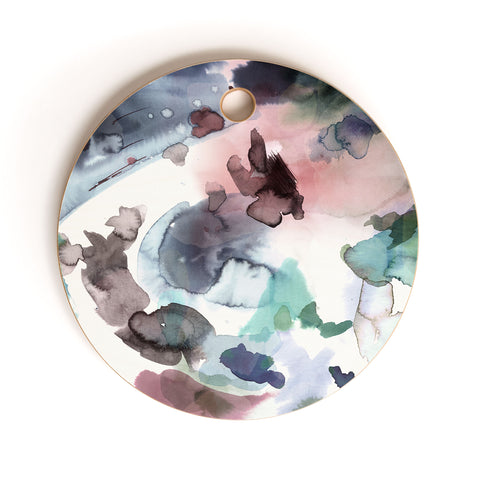 Ninola Design Abstract Painting Blue Pink Cutting Board Round