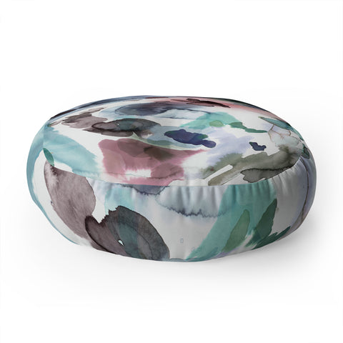 Ninola Design Abstract Painting Blue Pink Floor Pillow Round