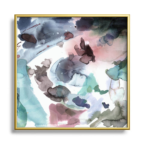 Ninola Design Abstract Painting Blue Pink Square Metal Framed Art Print