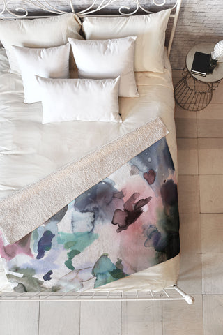 Ninola Design Abstract Painting Blue Pink Fleece Throw Blanket