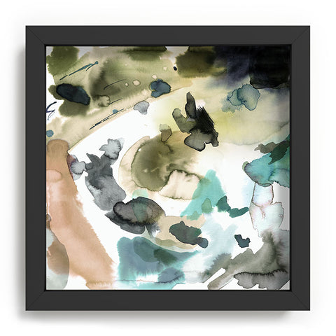 Ninola Design Abstract Painting Gold Blue Recessed Framing Square