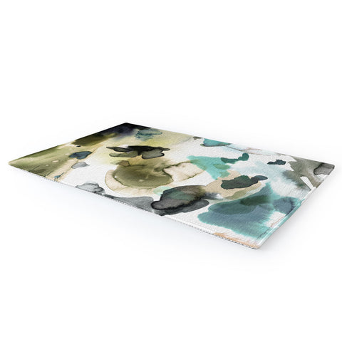 Ninola Design Abstract Painting Gold Blue Area Rug