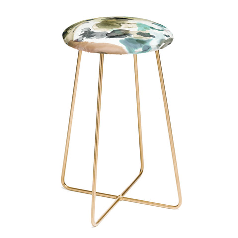 Ninola Design Abstract Painting Gold Blue Counter Stool