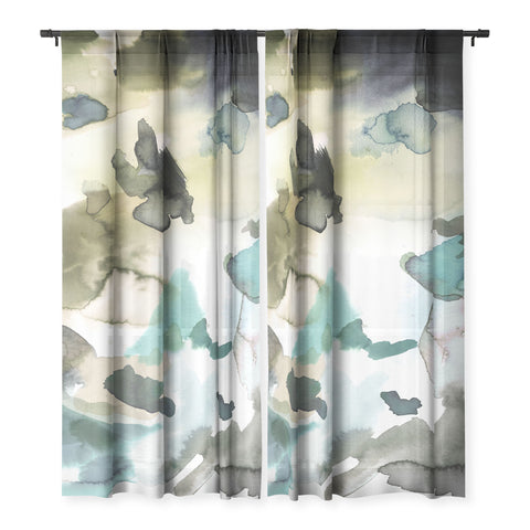 Ninola Design Abstract Painting Gold Blue Sheer Non Repeat