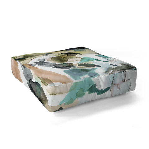 Ninola Design Abstract Painting Gold Blue Floor Pillow Square