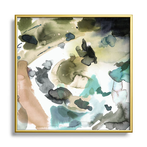 Ninola Design Abstract Painting Gold Blue Square Metal Framed Art Print