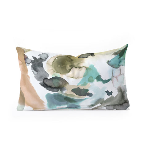 Ninola Design Abstract Painting Gold Blue Oblong Throw Pillow